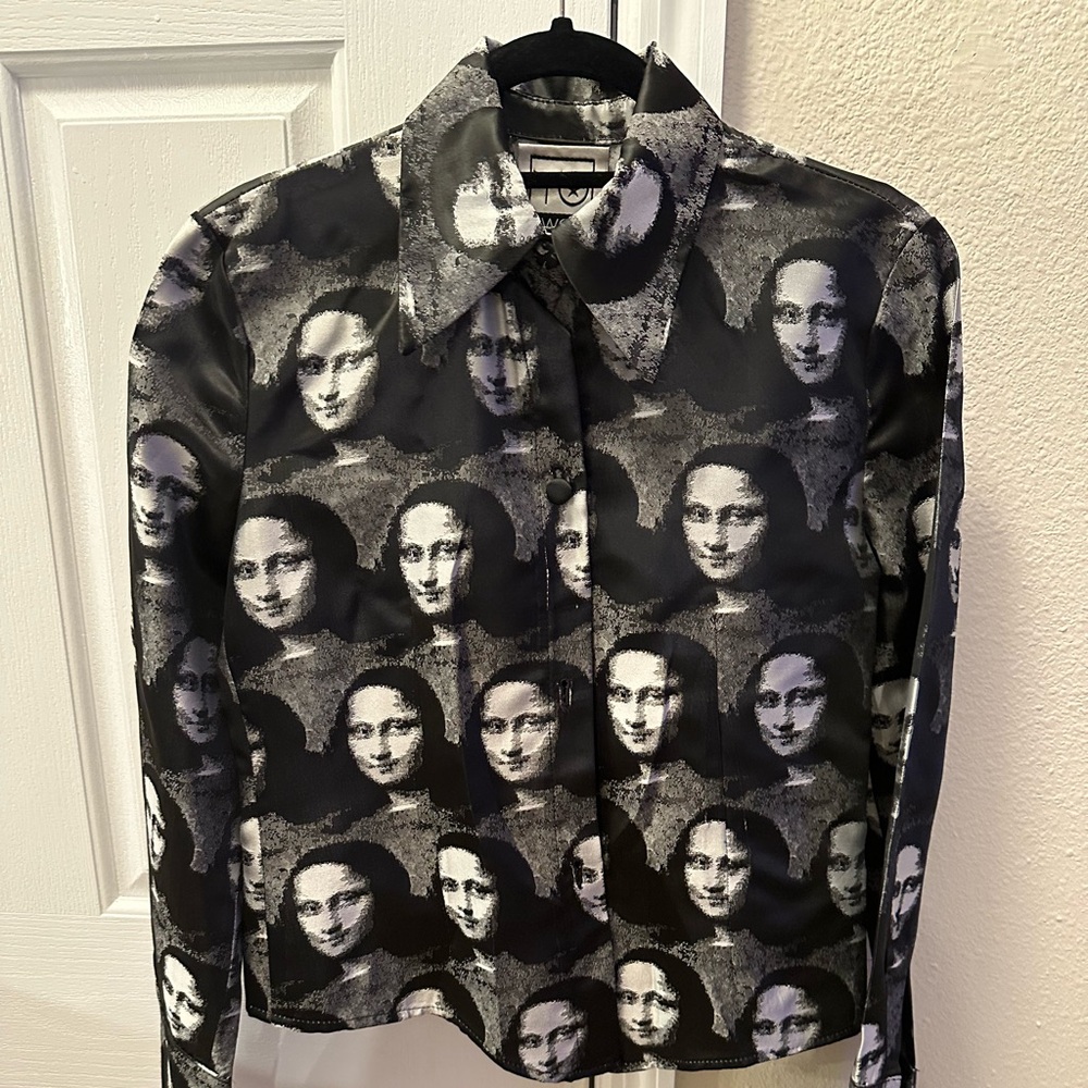 Vintage YO KWON Blouse with Mona Lisa Portrait Print